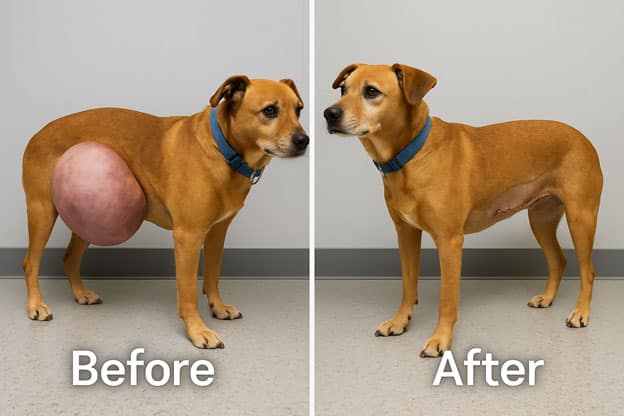 Dog undergoing tumor removal surgery at Bliss Animal Hospital in Orange County CA
