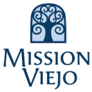 Logo of Mission Viejo featuring a stylized tree with swirling branches inside a blue arch. The words