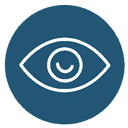 A simple white eye icon with a circular design is centered on a dark blue background.